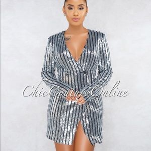 Silver Sequin Blazer Mini Dress